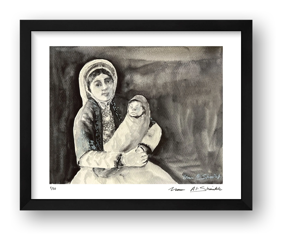 Traditional Palestinian Thobe 15 | Black & White — framed