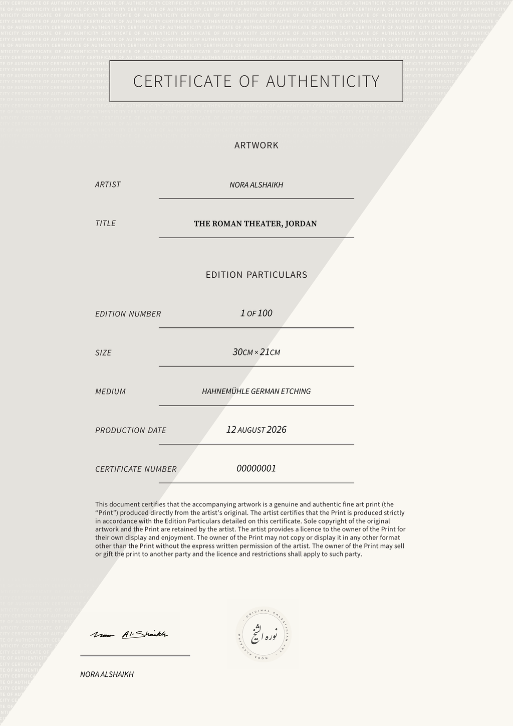 The Roman Theater, Jordan  — Certificate of Authenticity