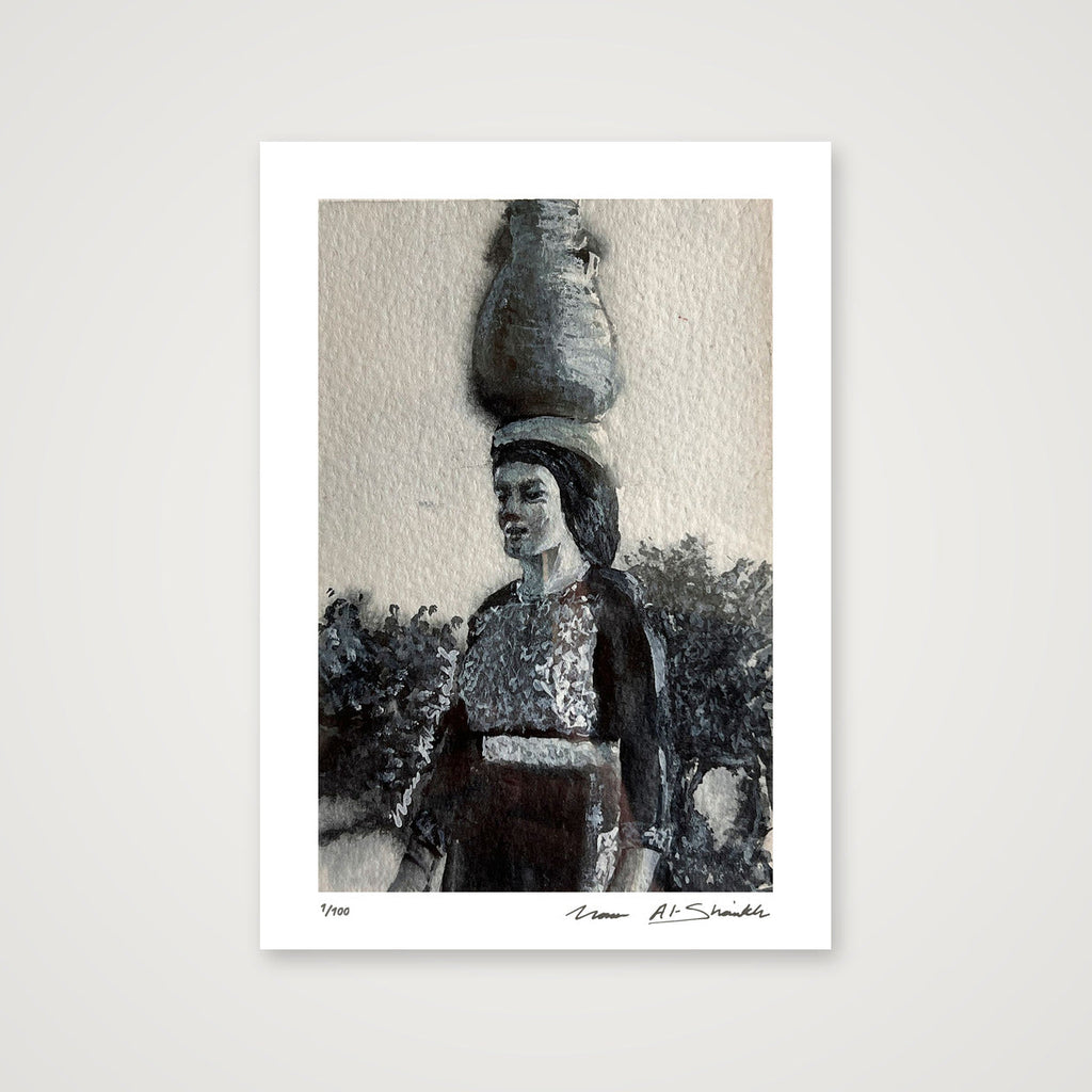 Traditional Palestinian Thobe 11 | Black & White — A4 (21×30cm, 8×12") Print only