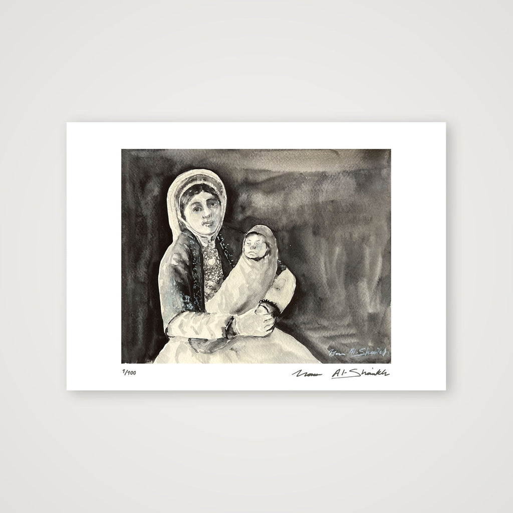Traditional Palestinian Thobe 15 | Black & White — A4 (30×21cm, 12×8") Print only