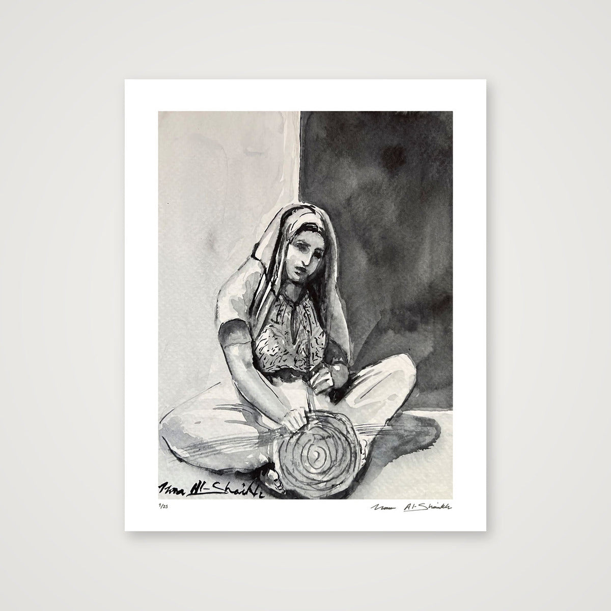 Traditional Palestinian Thobe 12 | Black & White — 40×50cm, 16×20" Print only