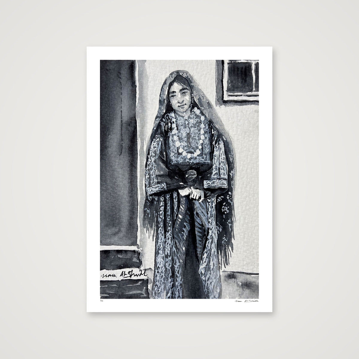 Traditional Palestinian Thobe 09 | Black & White — 70×100cm, 28×39" Print only