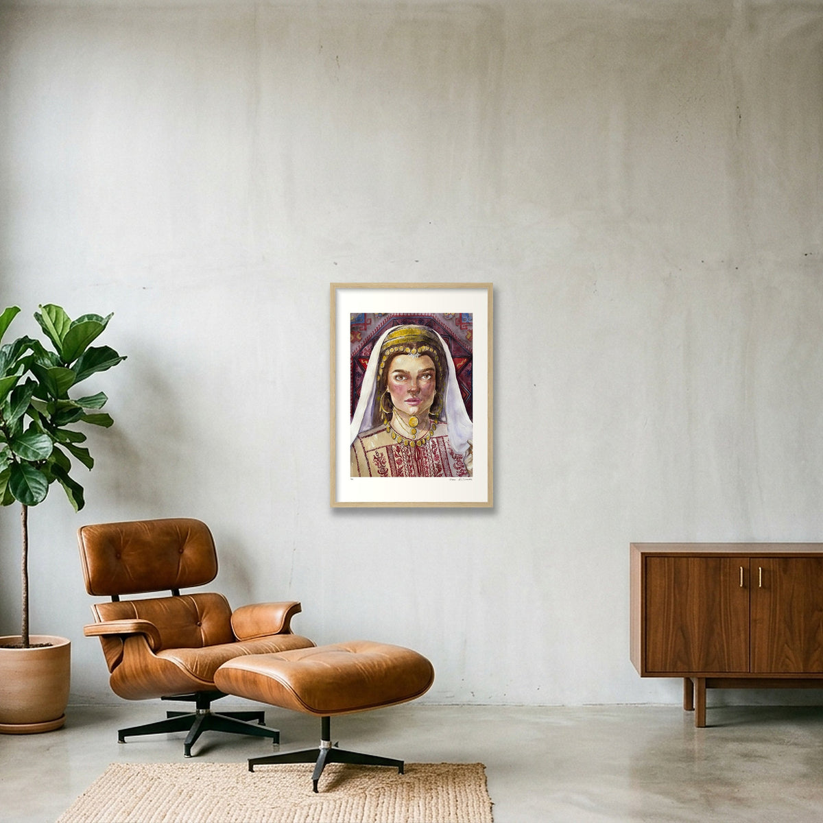 Traditional Palestinian Thobe Series 012 — 42×59cm, 17×23" Oak Frame