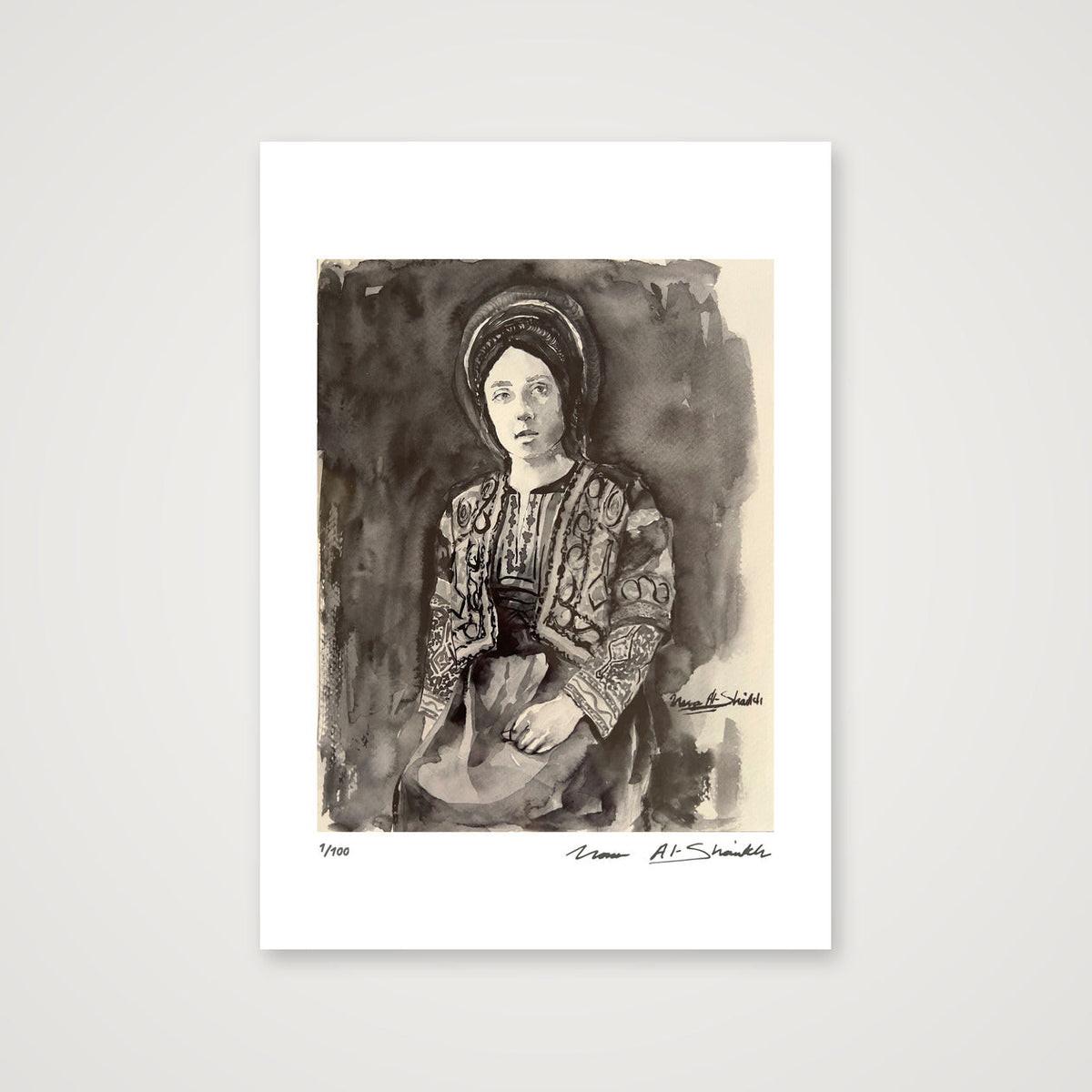 Traditional Palestinian Thobe 17 | Black & White — A4 (21×30cm, 8×12") Print only