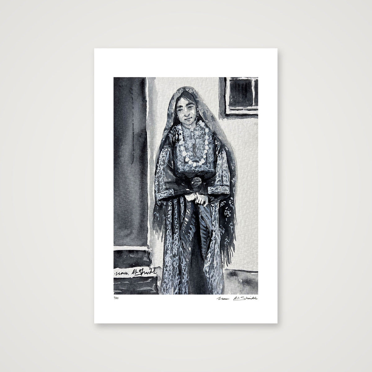 Traditional Palestinian Thobe 09 | Black & White — 40×60cm, 16×24" Print only