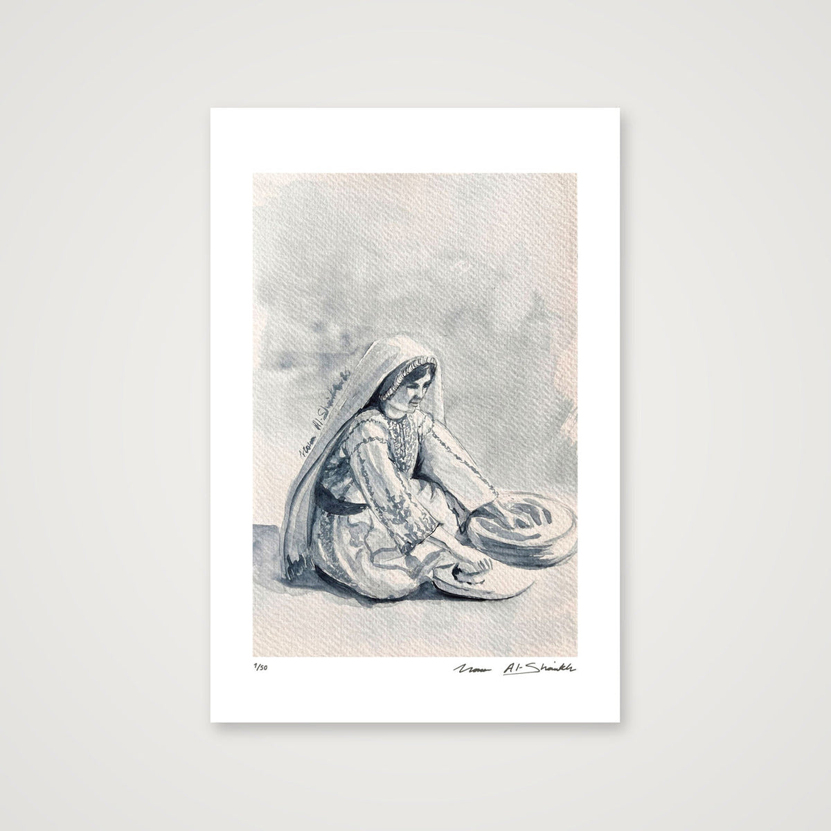 Traditional Palestinian Thobe 06 | Black & White — 30×45cm, 12×18" Print only