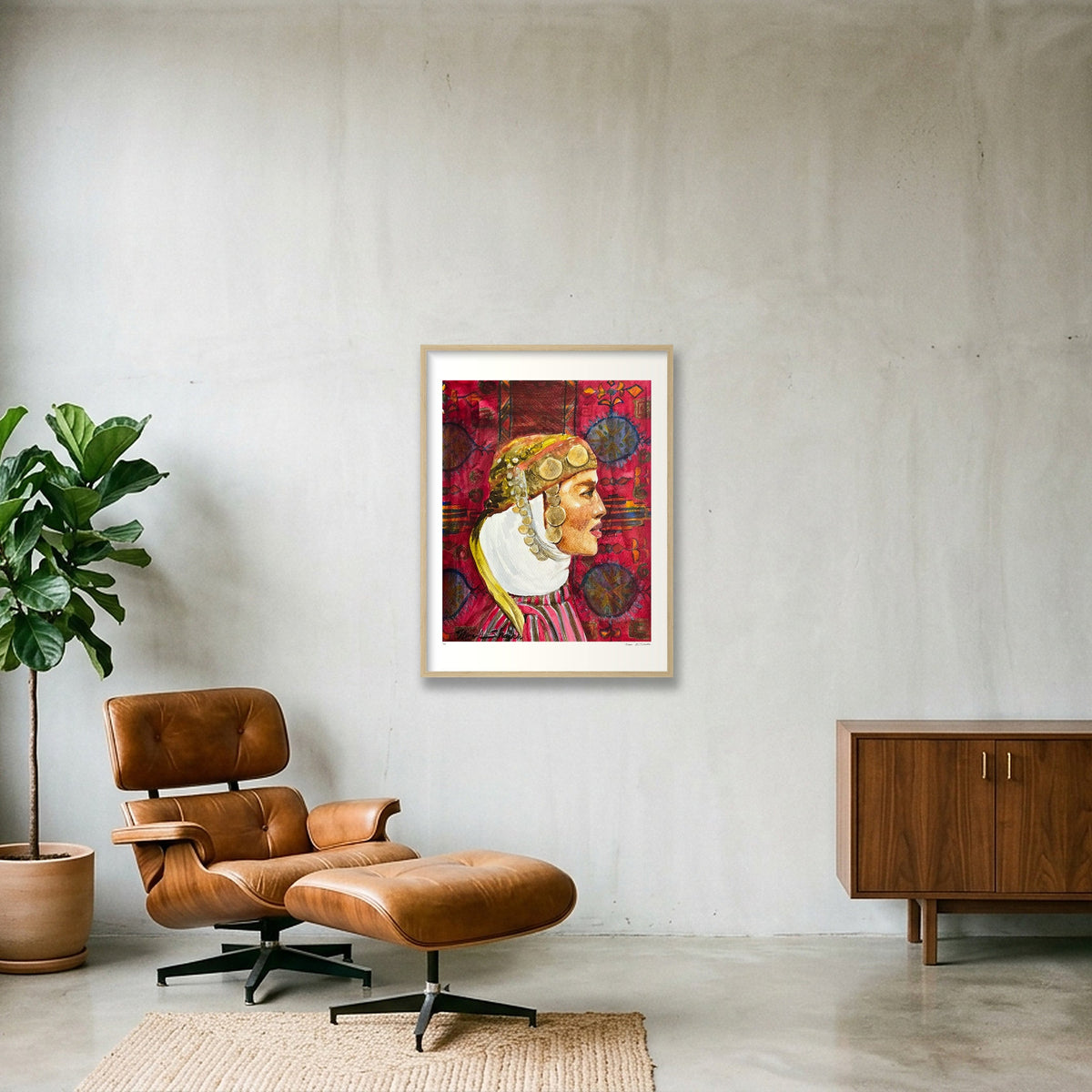 Traditional Palestinian Thobe Series 010 — 60×80cm, 24×31" Oak Frame