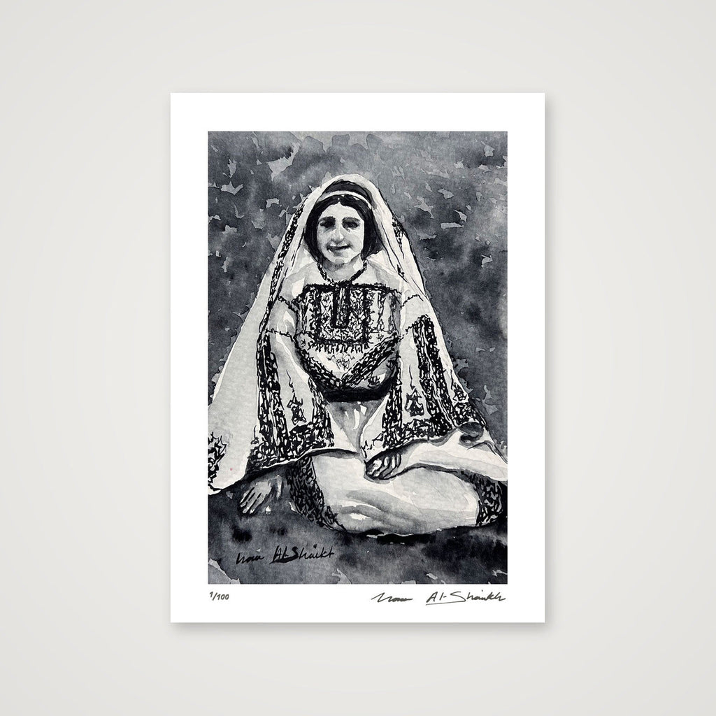 Traditional Palestinian Thobe 10 | Black & White — A4 (21×30cm, 8×12") Print only