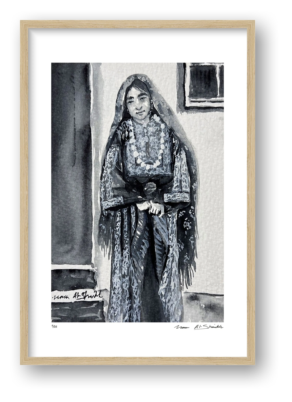Traditional Palestinian Thobe 09 | Black & White — framed