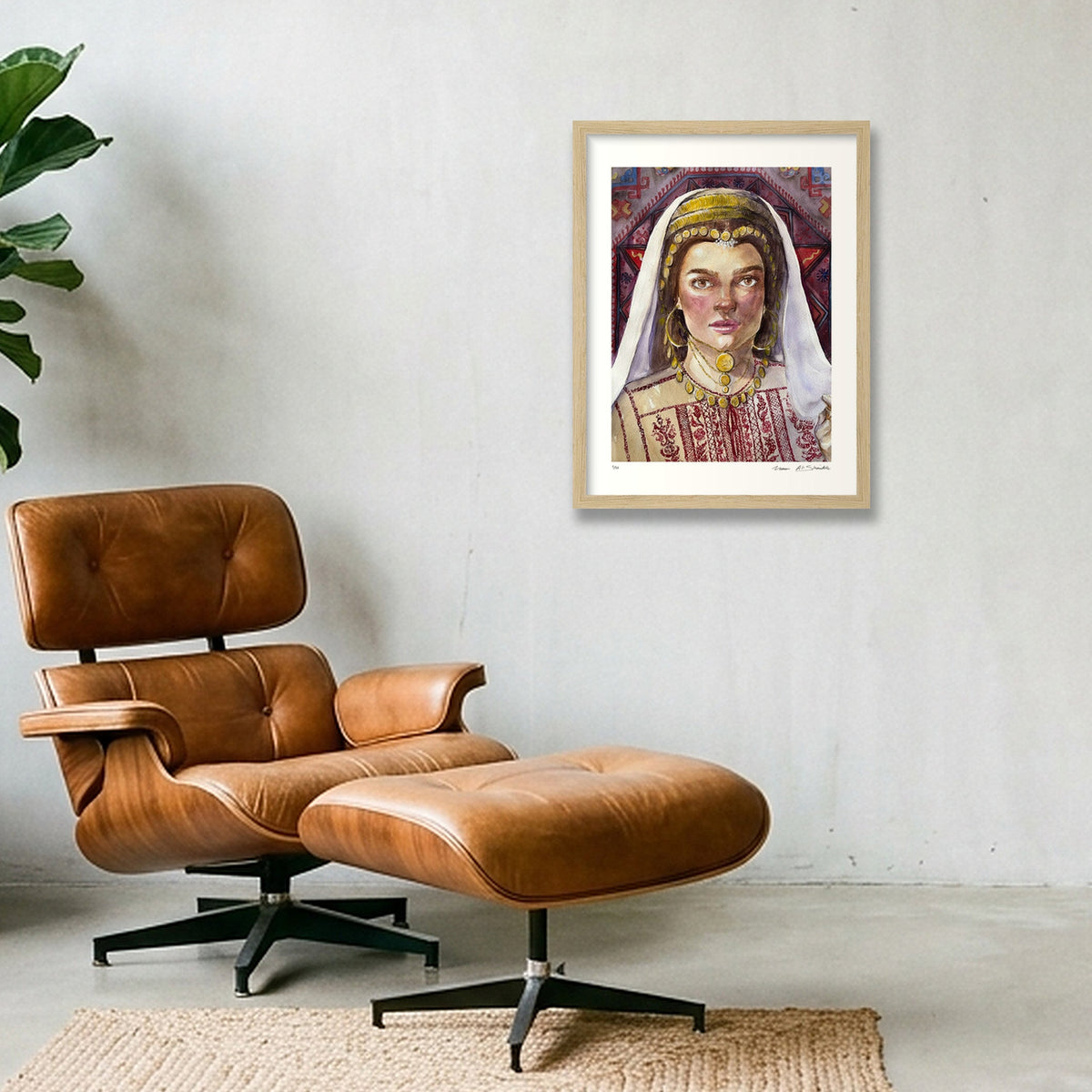 Traditional Palestinian Thobe Series 012 — 30×40cm, 12×16" Oak Frame