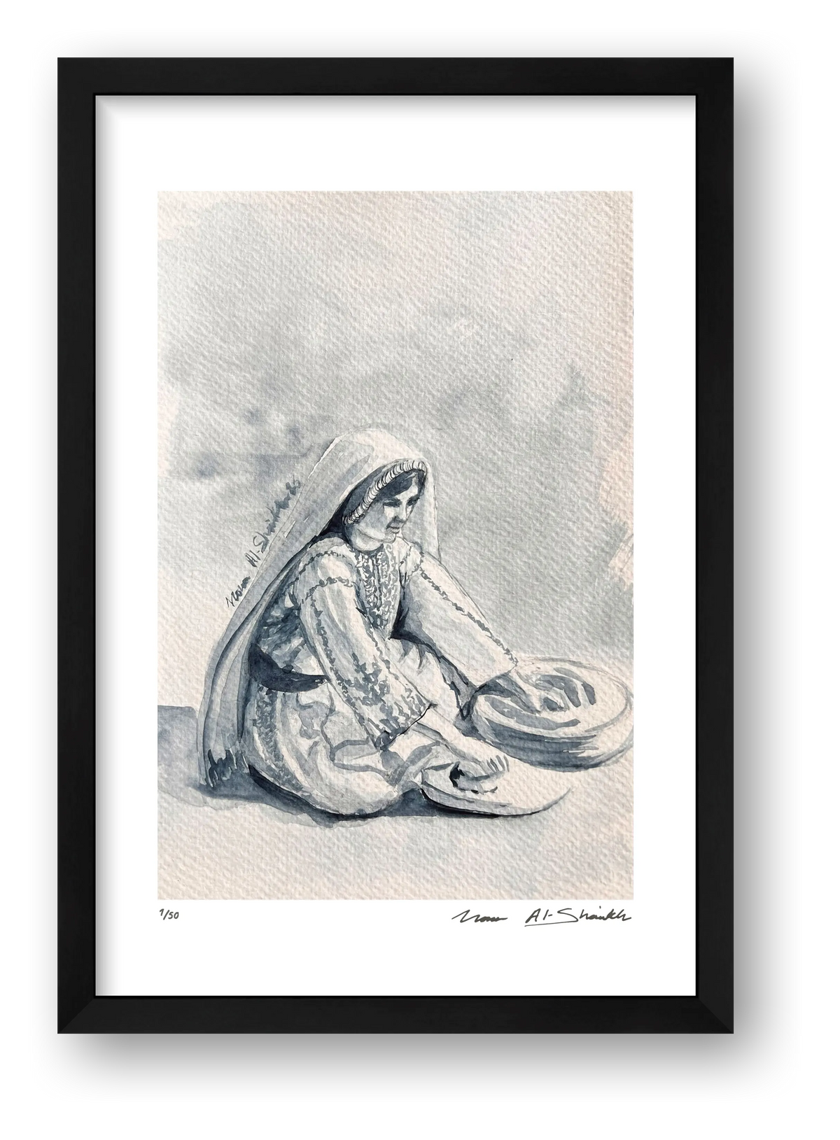 Traditional Palestinian Thobe 06 | Black & White — framed