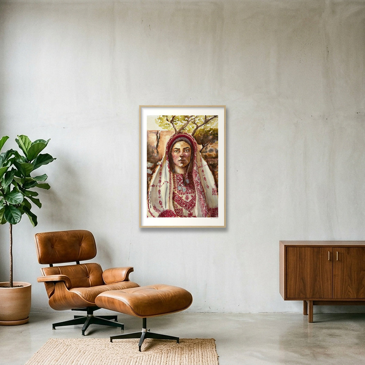 Traditional Palestinian Thobe Series 05 — 70×100cm, 28×39" Oak Frame