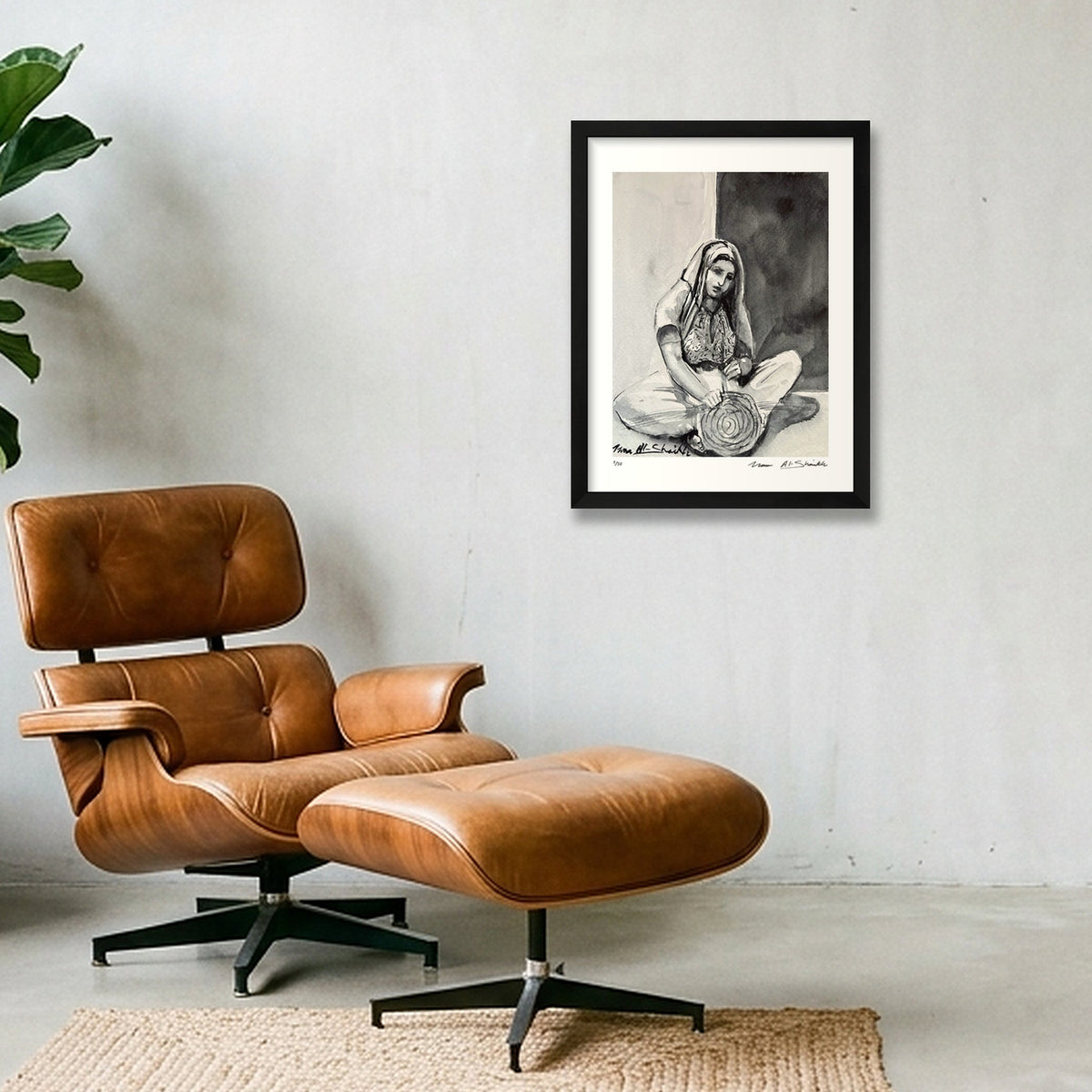 Traditional Palestinian Thobe 12 | Black & White — 30×40cm, 12×16" Black Frame