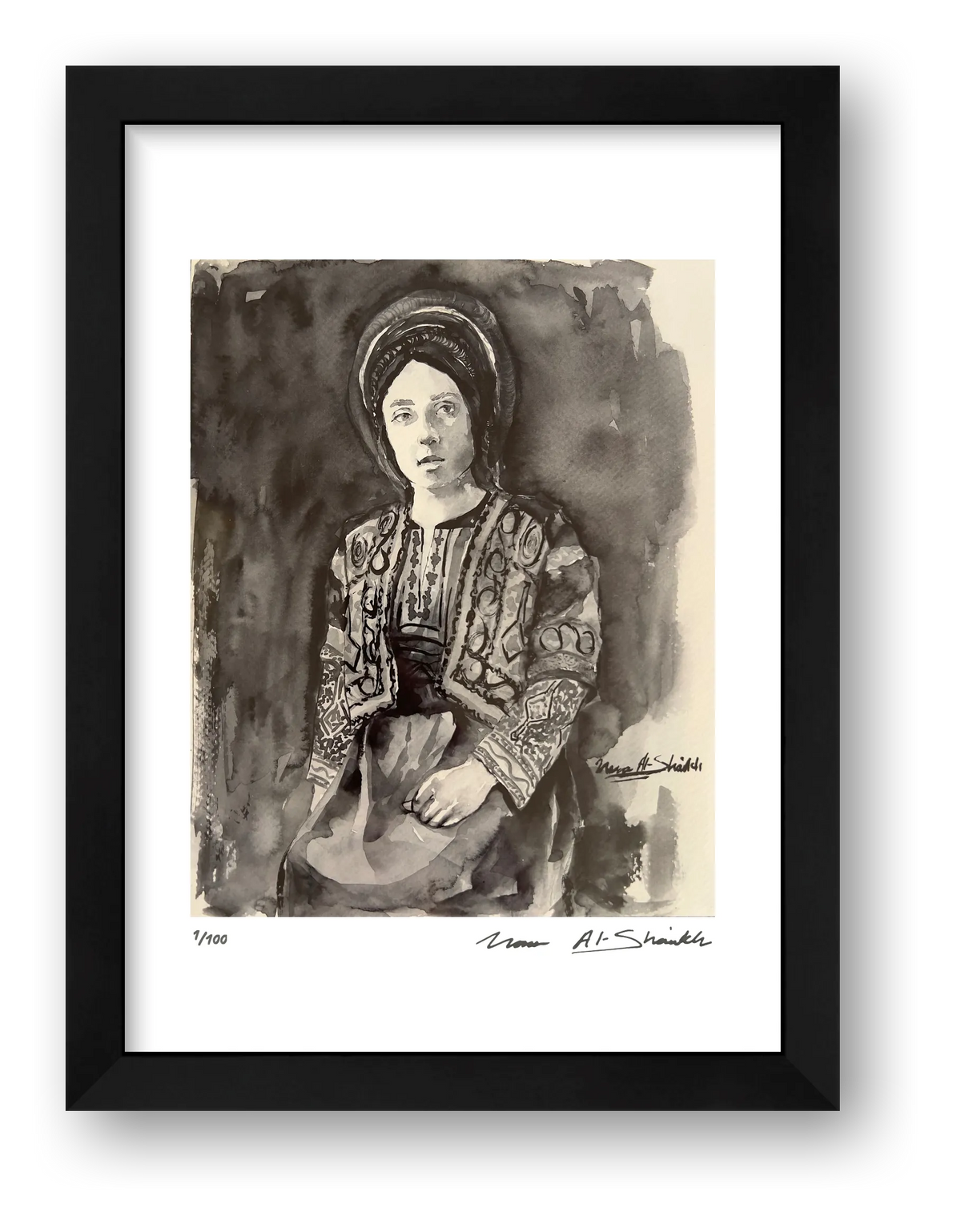 Traditional Palestinian Thobe 17 | Black & White — framed