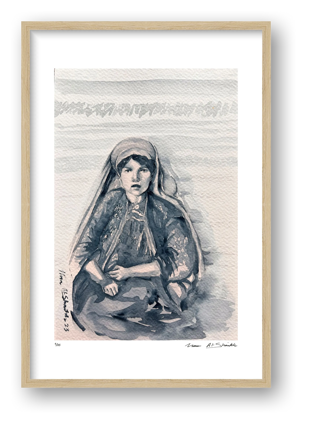 Traditional Palestinian Thobe 05 | Black & White — framed