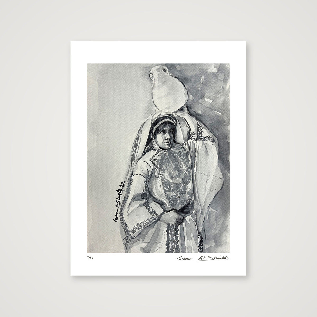 Traditional Palestinian Thobe 01 | Black & White — 30×40cm, 12×16" Print only