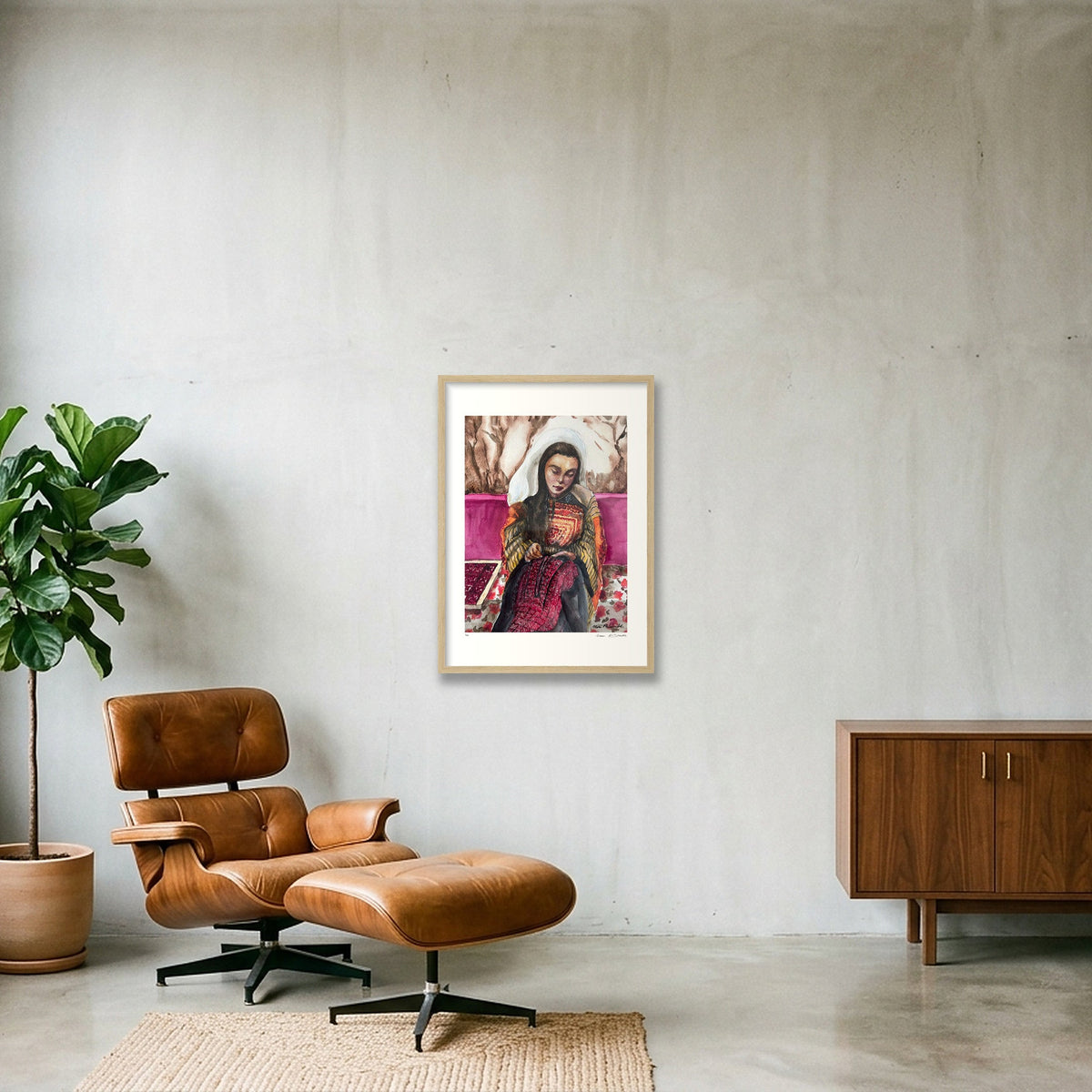 Traditional Palestinian Thobe Series 09 — 42×59cm, 17×23" Oak Frame