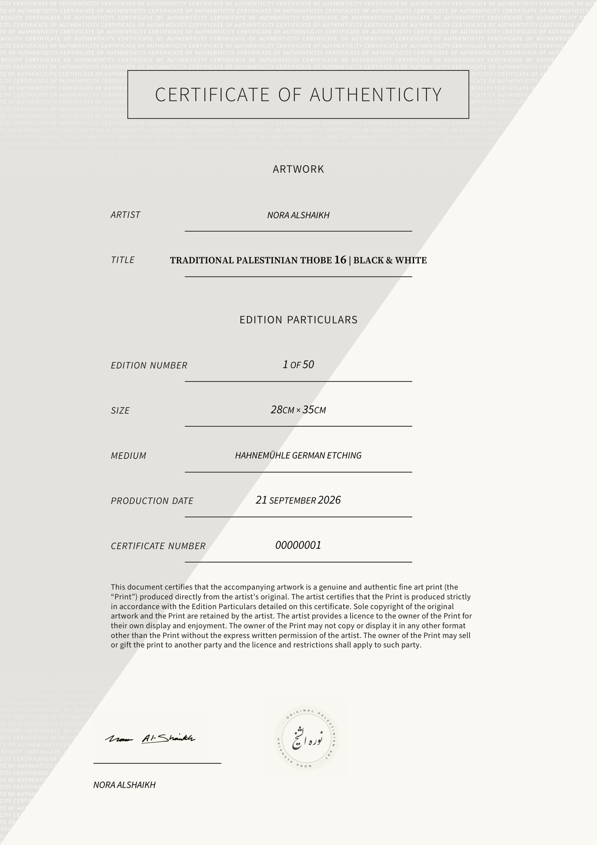 Traditional Palestinian Thobe 16 | Black & White — Certificate of Authenticity