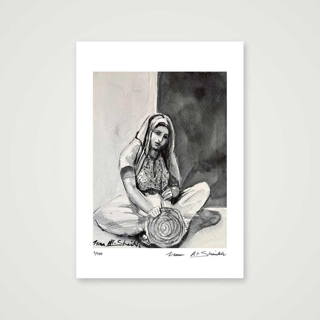 Traditional Palestinian Thobe 12 | Black & White — A4 (21×30cm, 8×12") Print only