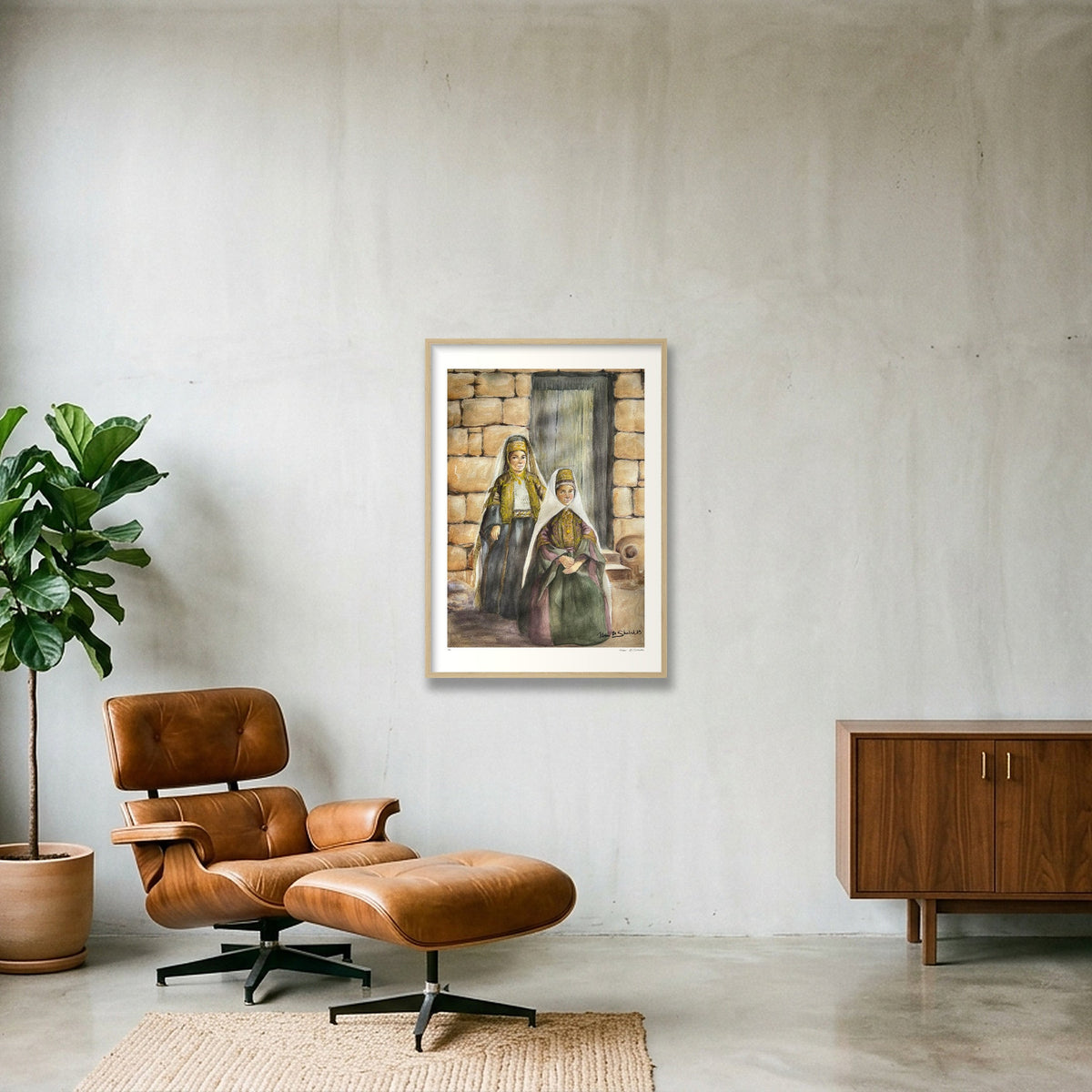 Traditional Palestinian Thobe Series 014 — 59×84cm, 23×33" Oak Frame