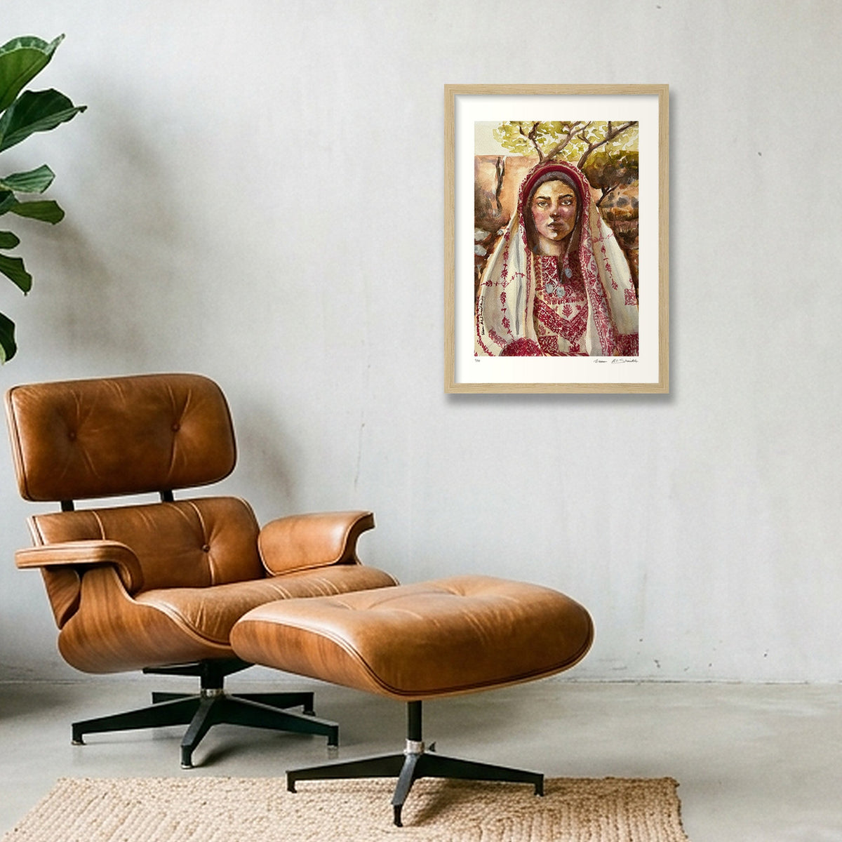 Traditional Palestinian Thobe Series 05 — A3 (30×42cm, 12×17") Oak Frame