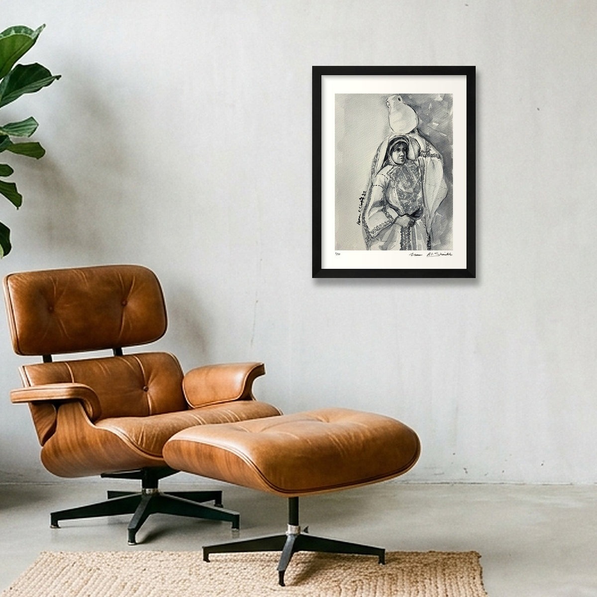 Traditional Palestinian Thobe 01 | Black & White — 30×40cm, 12×16" Black Frame