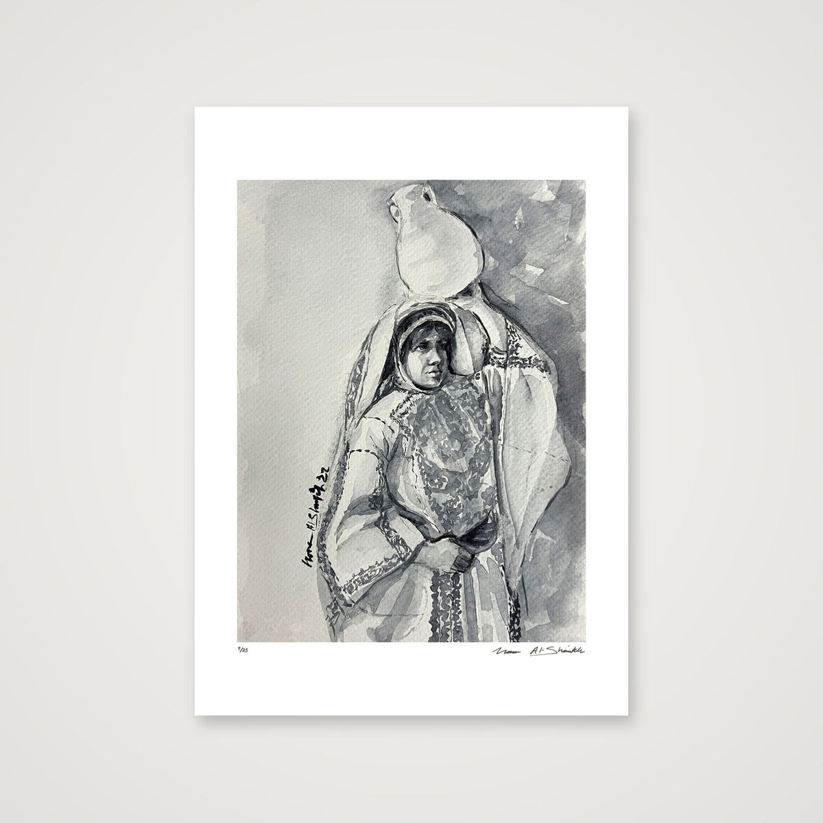 Traditional Palestinian Thobe 01 | Black & White — 42×59cm, 17×23" Print only