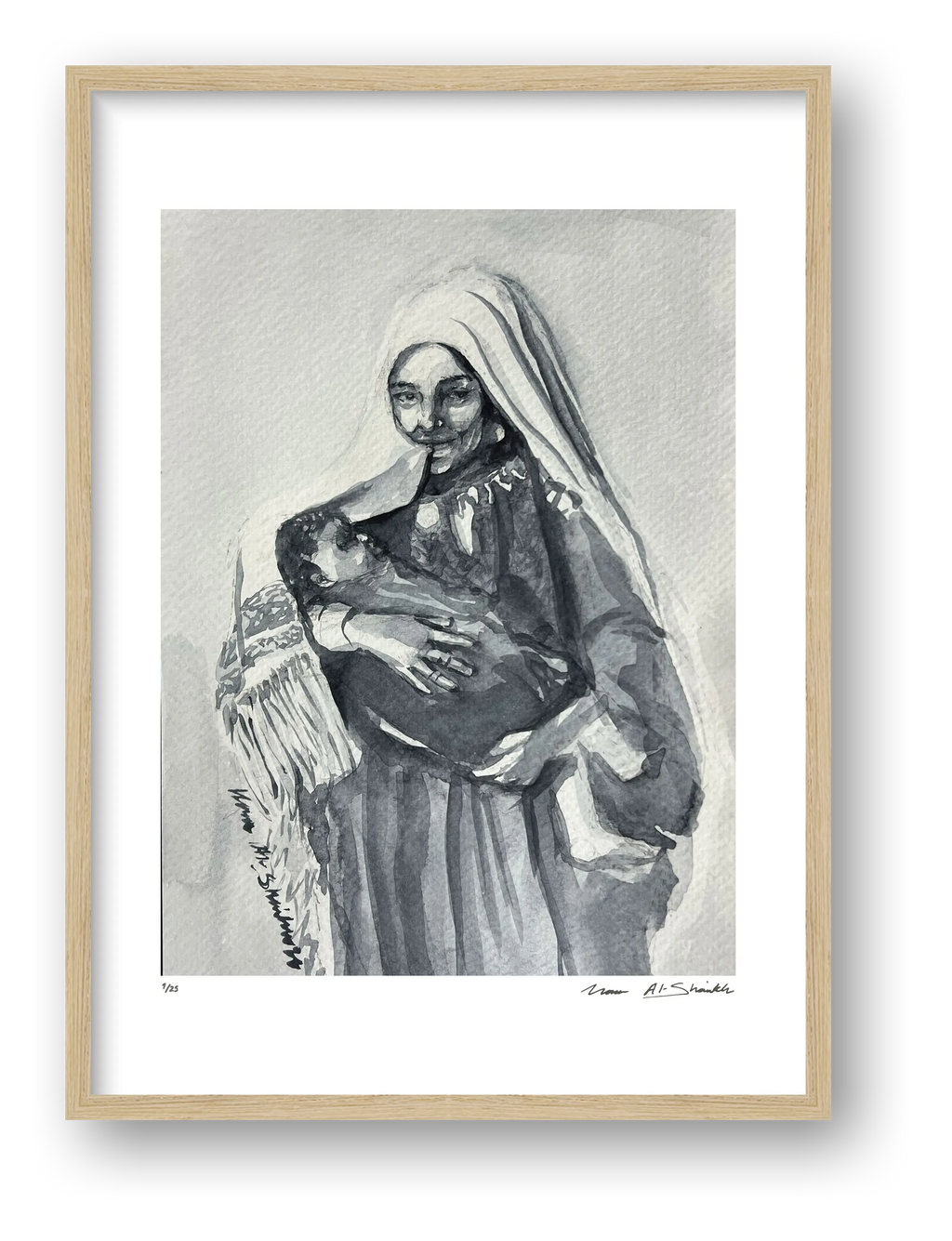 Traditional Palestinian Thobe 02 | Black & White — framed