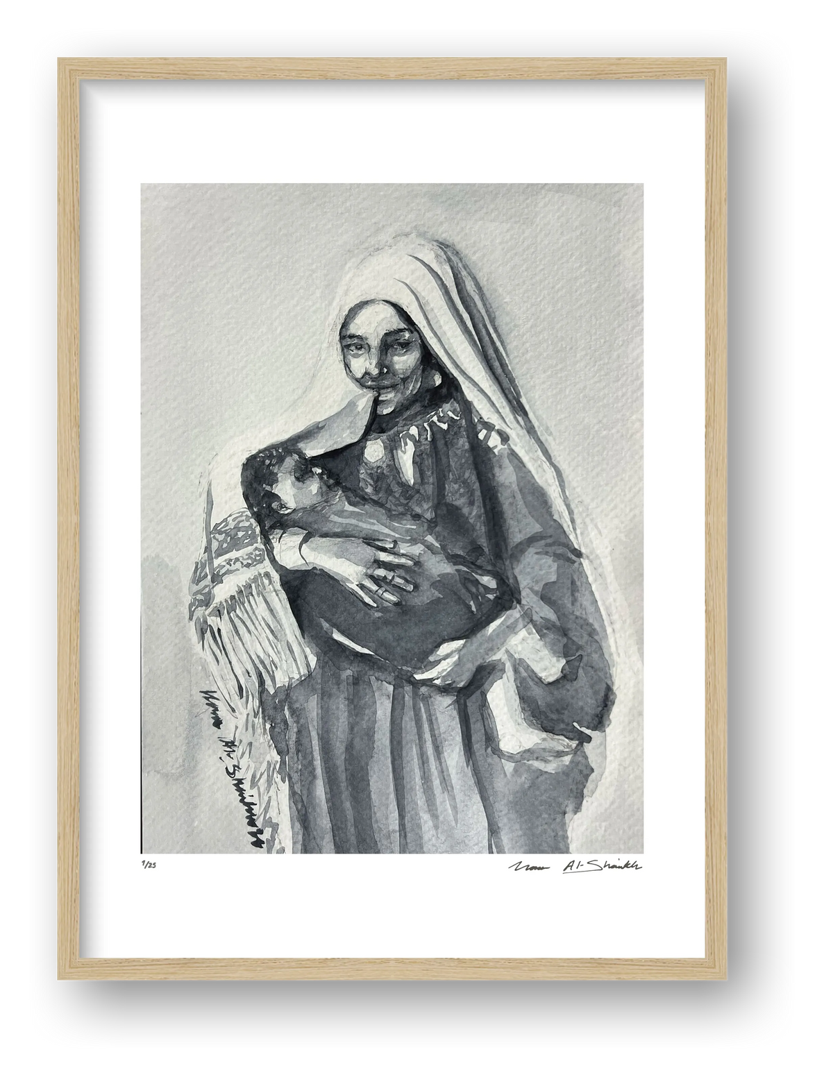 Traditional Palestinian Thobe 02 | Black & White — framed
