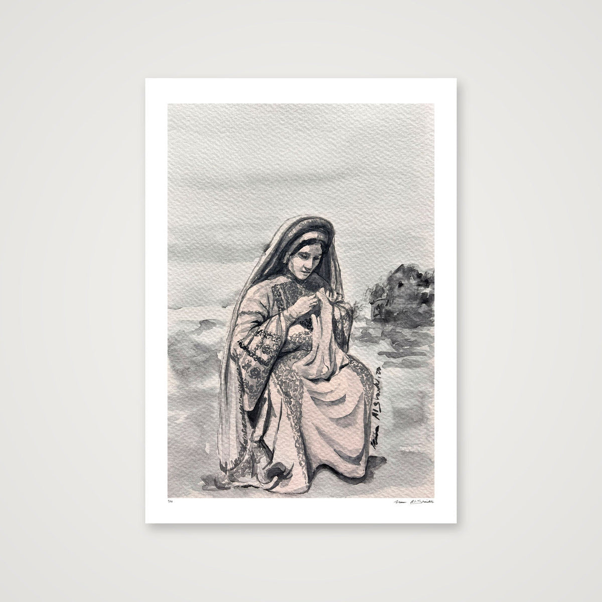 Traditional Palestinian Thobe 04 | Black & White — 70×100cm, 28×39" Print only